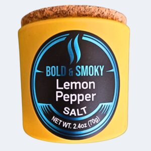 Bold & Smoky Lemon Pepper havssalt i gul burk med korklock, 70 g
